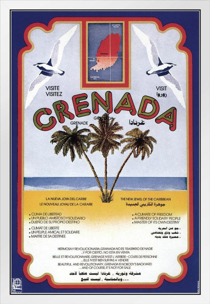 Grenada Vintage Travel White Wood Framed Poster 14x20