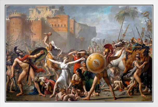The Intervention of the Sabine Women by Jacques Louis David Realism Romantic Artwork Woman War Drawings Portrait Oil Painting Wall Art Renaissance Posters Canvas White Wood Framed Art Poster 14x20