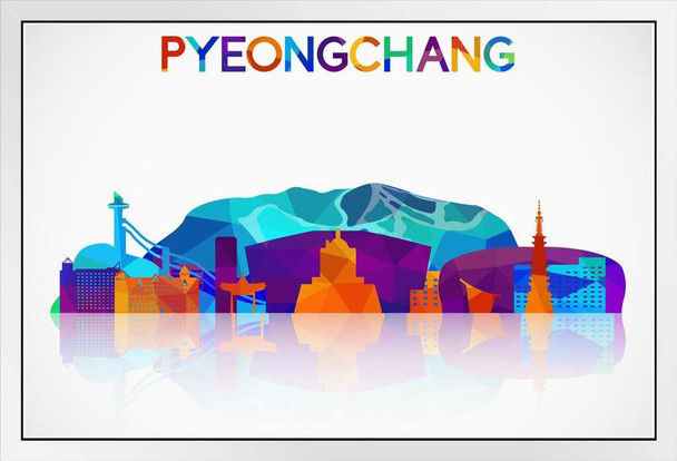 Pyeongchang South Korea Skyline White Wood Framed Poster 14x20