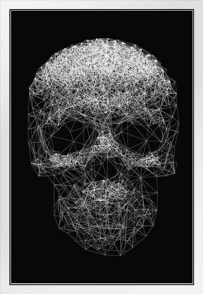 Skull Human Anatomy Line Art Spooky Scary Halloween Decorations White Wood Framed Art Poster 14x20