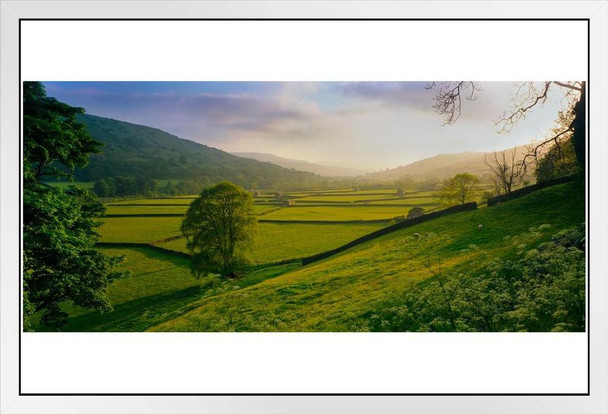 Rolling Hills And Pastures In Rural Yorkshire Landscape Photo White Wood Framed Poster 20x14