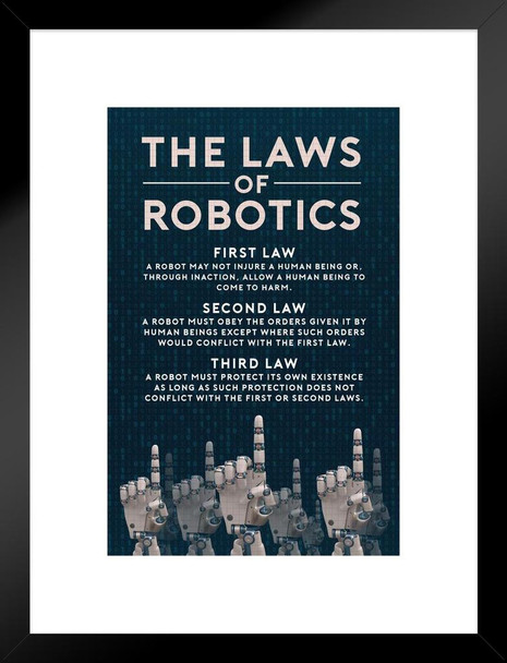 The Three Laws of Robotics Rules Science Fiction SciFi Geeky Inventor Handbook of Robotics Reference Chart Sign Matted Framed Art Wall Decor 20x26