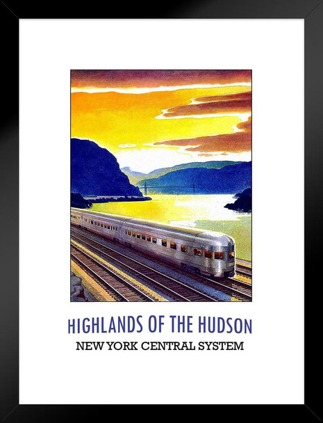 New York Central System Railroad Highlands of Hudson Vintage Travel Matted Framed Wall Decor Art Print 20x26