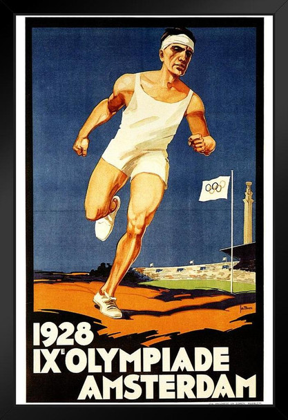 Olympiade Amsterdam 1928 Olympic Runner Running Marathon Sports Vintage Illustration Travel Black Wood Framed Poster 14x20