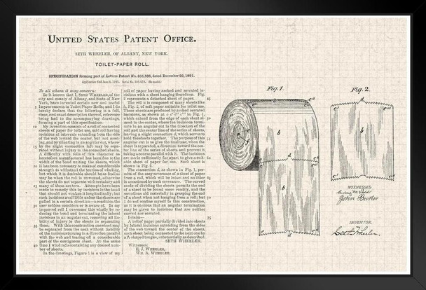 Toilet Paper Roll Official Patent Diagram Art Print Stand or Hang Wood Frame Display Poster Print 9x13