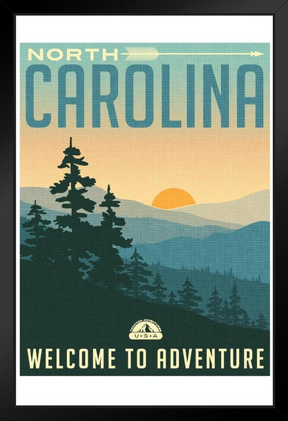 North Carolina Welcome To Adventure Retro Travel Art Print Stand or Hang Wood Frame Display Poster Print 9x13