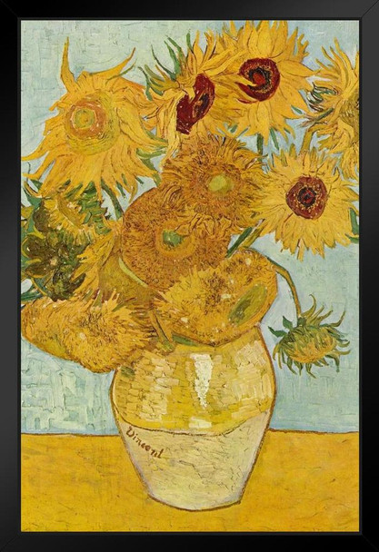 Vincent van Gogh Sunflowers In Vase Poster 1888 Flower Still Life Impressionist Painting Oil On Canvas Stand or Hang Wood Frame Display 9x13
