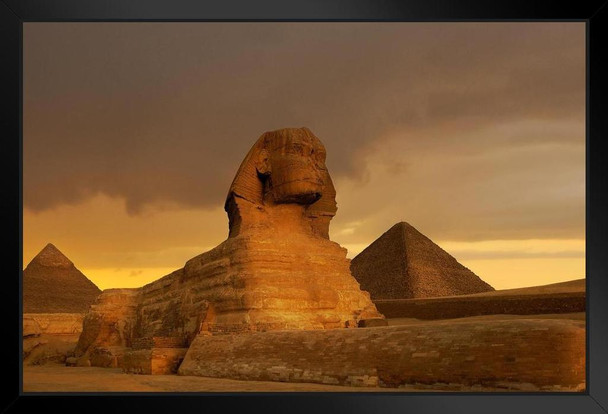 Sunset On Great Sphinx At Giza and Pyramid Complex Giza Necropolis Photo Photograph Ancient Egypt Ruins Monuments Desert Landscape Stand or Hang Wood Frame Display 9x13