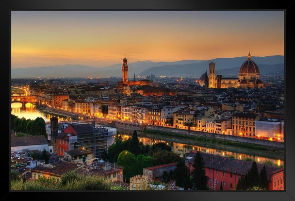 Florence Italy at Dusk with Cathedral of Saint Mary of the Flower Photo Photograph Art Print Stand or Hang Wood Frame Display Poster Print 13x9