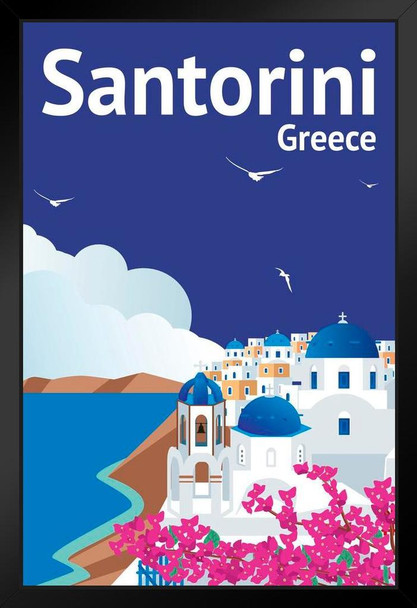 Santorini Greece Retro Travel Art Print Stand or Hang Wood Frame Display Poster Print 9x13