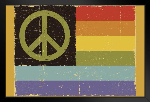 Peace Symbol Gay Pride LGBT Rainbow Flag Art Print Stand or Hang Wood Frame Display Poster Print 13x9