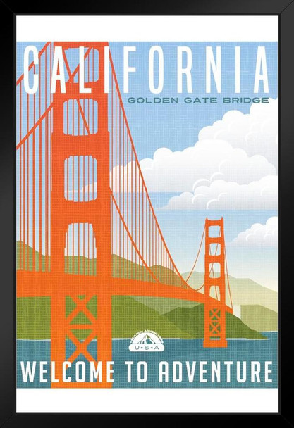 California Welcome To Adventure Retro Travel Art Print Stand or Hang Wood Frame Display Poster Print 9x13