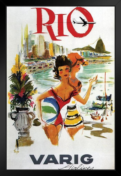 Rio de Janeiro Brazil Varig Airlines Vintage Travel Art Print Stand or Hang Wood Frame Display Poster Print 9x13