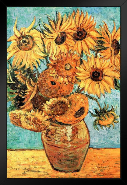 Vincent Van Gogh Vase With Twelve Sunflowers Van Gogh Wall Art Impressionist Painting Style Nature Spring Flower Wall Decor Vase Bouquet Poster Romantic Artwork Stand or Hang Wood Frame Display 9x13