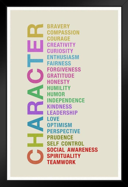 Character Bravery Compassion Courage Creativity Curiosity Colorful Motivational Inspirational Classroom Art Print Stand or Hang Wood Frame Display Poster Print 9x13