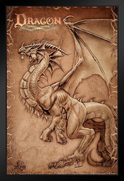 Dragon Parchment Tom Wood Fantasy Art Print Stand or Hang Wood Frame Display Poster Print 9x13