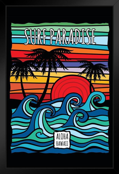 Surf Paradise Aloha Hawaii Vintage Travel Art Print Stand or Hang Wood Frame Display Poster Print 9x13