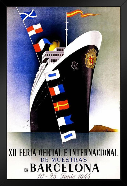 Barcelona Spain Ocean Liner Ship 1944 Vintage Travel Art Print Stand or Hang Wood Frame Display Poster Print 9x13