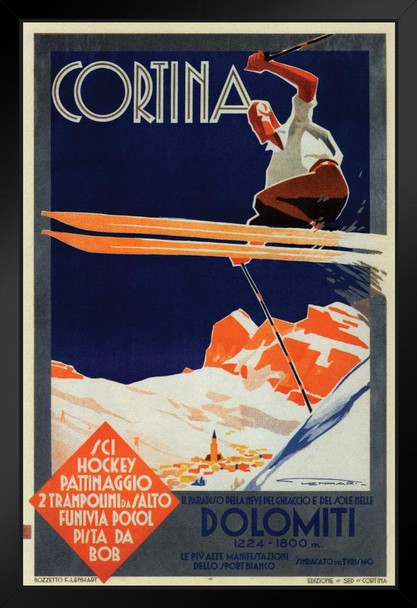 Cortina Dolomiti Superski Skiing Italy Vintage Travel Art Print Stand or Hang Wood Frame Display Poster Print 9x13