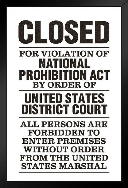 NPA National Prohibition Act Closed For Violation National Prohibition Act White Sign Art Print Stand or Hang Wood Frame Display Poster Print 9x13