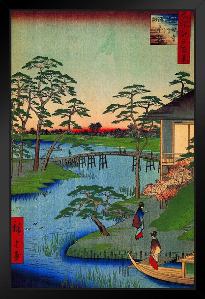 Utagawa Hiroshige Mokuboji Temple Japanese Art Poster Traditional Japanese Wall Decor Hiroshige Woodblock Landscape Artwork Animal Nature Asian Print Decor Stand or Hang Wood Frame Display 9x13