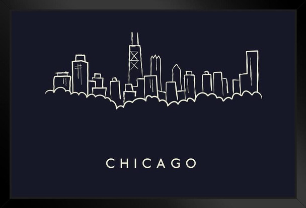 Chicago City Skyline Pencil Sketch Art Print Stand or Hang Wood Frame Display Poster Print 13x9