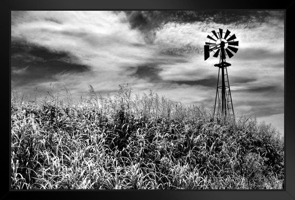 Timeless Windmill Texas Hill Country Rural Scene Photo Photograph Art Print Stand or Hang Wood Frame Display Poster Print 13x9