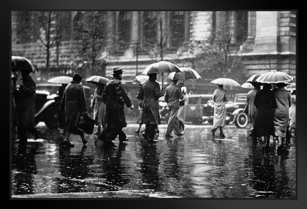 Pedestrians Passing on Rainy Street New York B&W Photo Photograph Art Print Stand or Hang Wood Frame Display Poster Print 9x13