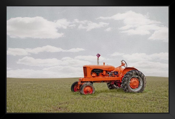 Vintage Allis Chalmers Orange Tractor in Field Photo Photograph Art Print Stand or Hang Wood Frame Display Poster Print 13x9