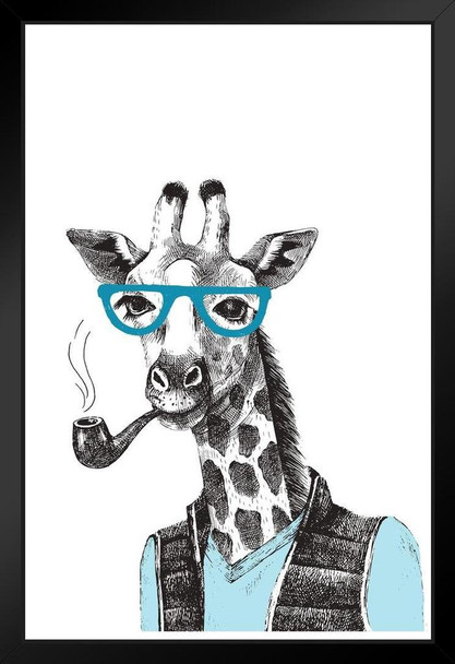 Hipster Giraffe Smoking A Pipe Illustration Art Print Stand or Hang Wood Frame Display Poster Print 9x13