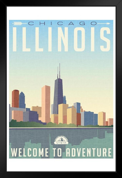 Chicago Illinois Welcome To Adventure Retro Travel Art Print Stand or Hang Wood Frame Display Poster Print 9x13