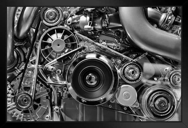 Car Engine in Monochrome Black and White Photo Photograph Art Print Stand or Hang Wood Frame Display Poster Print 13x9