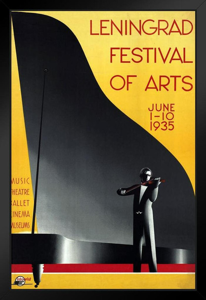 Leningrad Festival of Arts Russia June 1935 Grand Piano Violin Vintage Music Black Wood Framed Poster 14x20