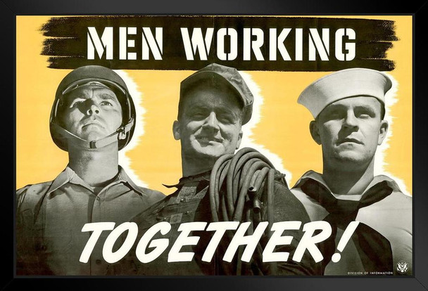 WPA War Propaganda Men Working Together Art Print Stand or Hang Wood Frame Display Poster Print 13x9
