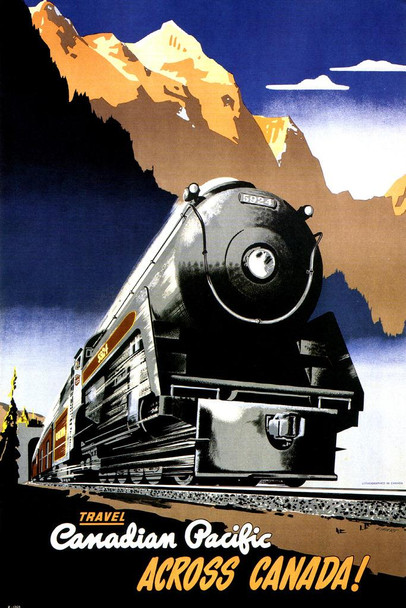 Laminated Canada Canadian Express Across Canada! Locomotive Train Railroad Vintage Illustration Travel Poster Dry Erase Sign 12x18