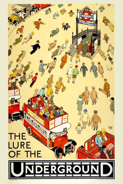 Lure Of The Underground Subway by Alfred Leete 1927 Double Decker Bus Tourist Vintage Illustration Travel Thick Paper Sign Print Picture 8x12