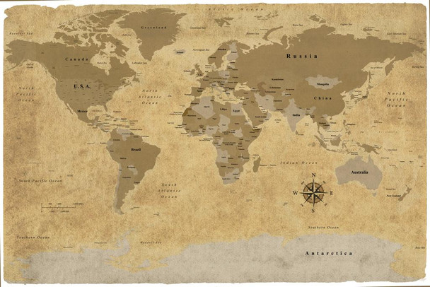 ProMaps Map of the World Antique Style 2020 Countries Antique Retro Style Olde World Artisitc Educational Worn Look Thick Paper Sign Print Picture 8x12