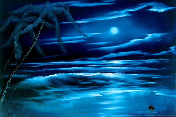 Bob Ross Blue Moon Art Print Painting Bob Ross Poster Bob Ross Collection Bob Art Paintings Happy Accidents Bob Ross Print Decor Mountains Painting Wall Art Laminated Dry Erase Wall Poster 36x24
