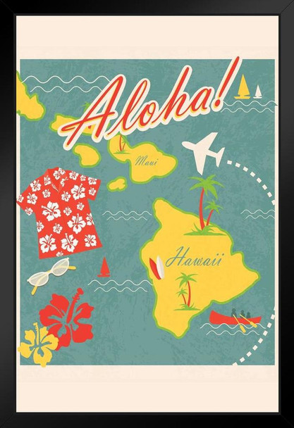 Aloha Retro Hawaiian Vintage Travel Art Print Stand or Hang Wood Frame Display Poster Print 9x13