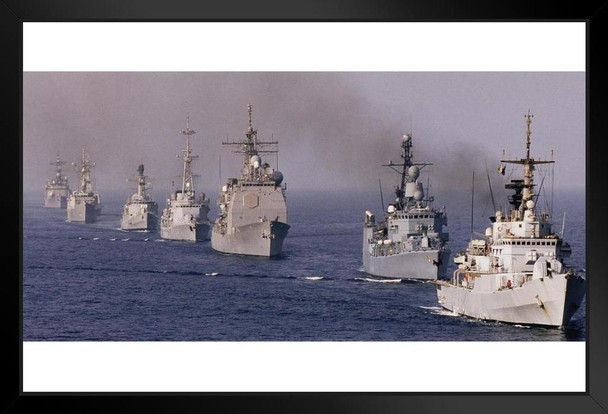 Military Ships Sailing in Formation Photo Photograph Art Print Stand or Hang Wood Frame Display Poster Print 13x9