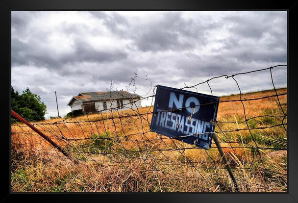 No Trespassing Sign Rural Texas Tranquil Scene Photo Photograph Art Print Stand or Hang Wood Frame Display Poster Print 13x9