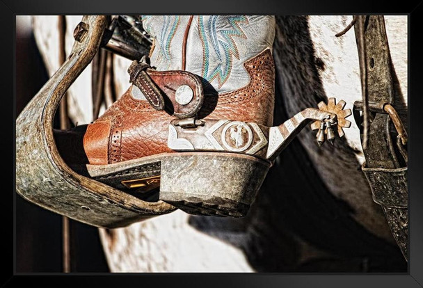 Cowboy Boot Heel Spur in Saddle Stirrup Photo Photograph Art Print Stand or Hang Wood Frame Display Poster Print 13x9