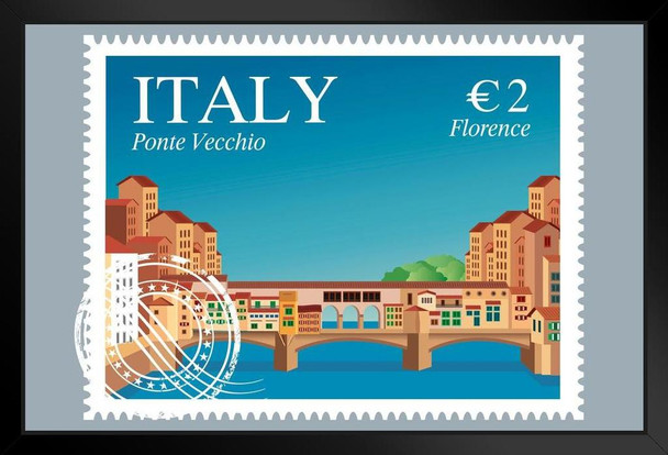 Italy Ponte Vecchio Travel Stamp Art Print Stand or Hang Wood Frame Display Poster Print 13x9