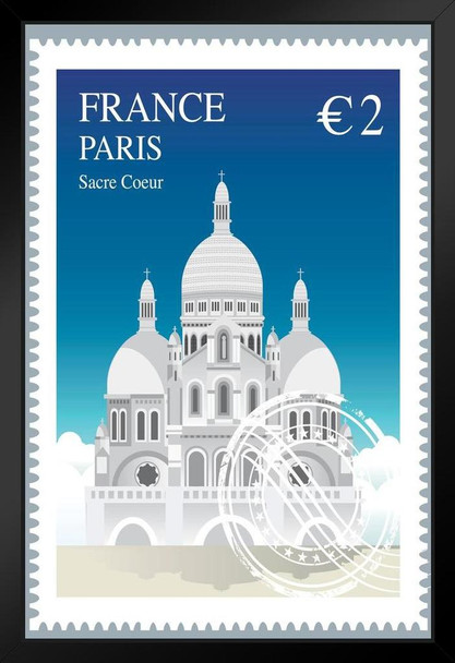 Basilica of the Sacred Heart Paris France Travel Stamp Art Print Stand or Hang Wood Frame Display Poster Print 9x13