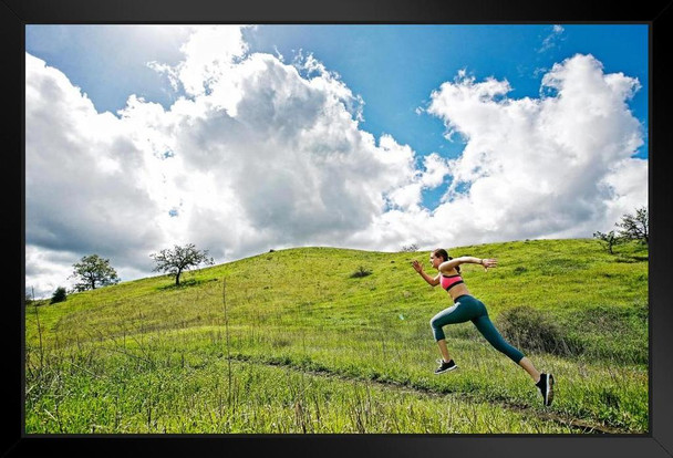Woman Running on Hill Motivational Photo Photograph Art Print Stand or Hang Wood Frame Display Poster Print 13x9
