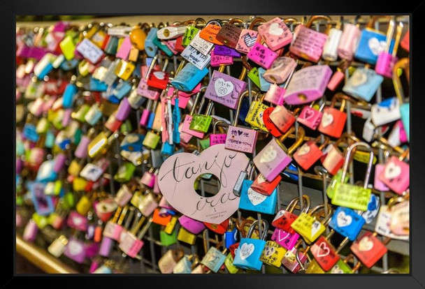 Padlock Wall Namsan Mountain Seoul South Korea Photo Photograph Art Print Stand or Hang Wood Frame Display Poster Print 13x9