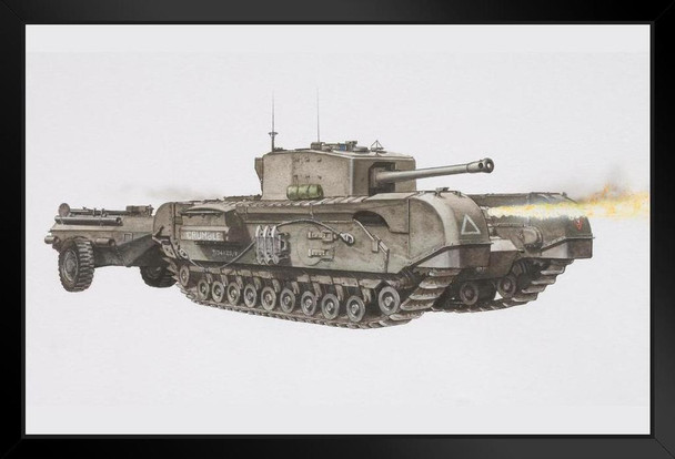 Churchill Tank with Flame Gun and Armoured Trailer Art Print Stand or Hang Wood Frame Display Poster Print 13x9