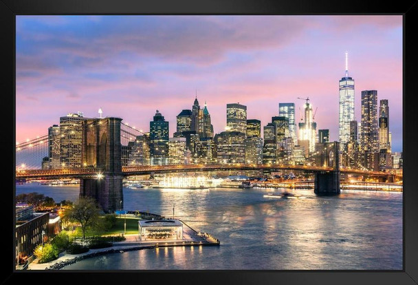 Brooklyn Bridge and New York City Skyline at Dusk Photo Photograph Art Print Stand or Hang Wood Frame Display Poster Print 13x9