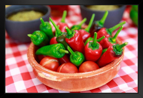 Fresh Peppers and Tomatoes on Picnic Tablecloth Photo Photograph Art Print Stand or Hang Wood Frame Display Poster Print 13x9