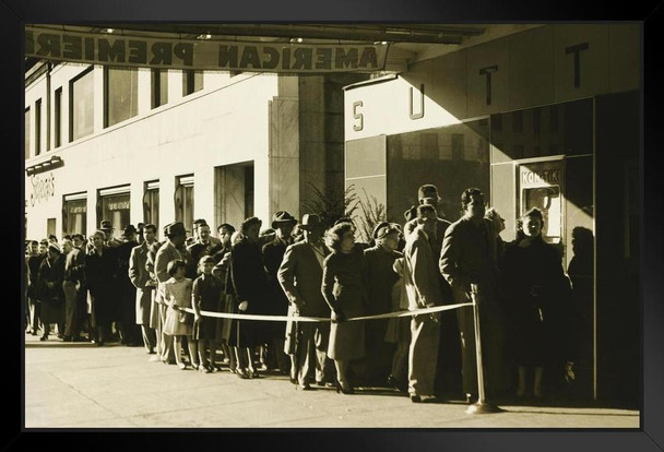 People in Line at Cinema in New York City B&W Photo Photograph Art Print Stand or Hang Wood Frame Display Poster Print 13x9